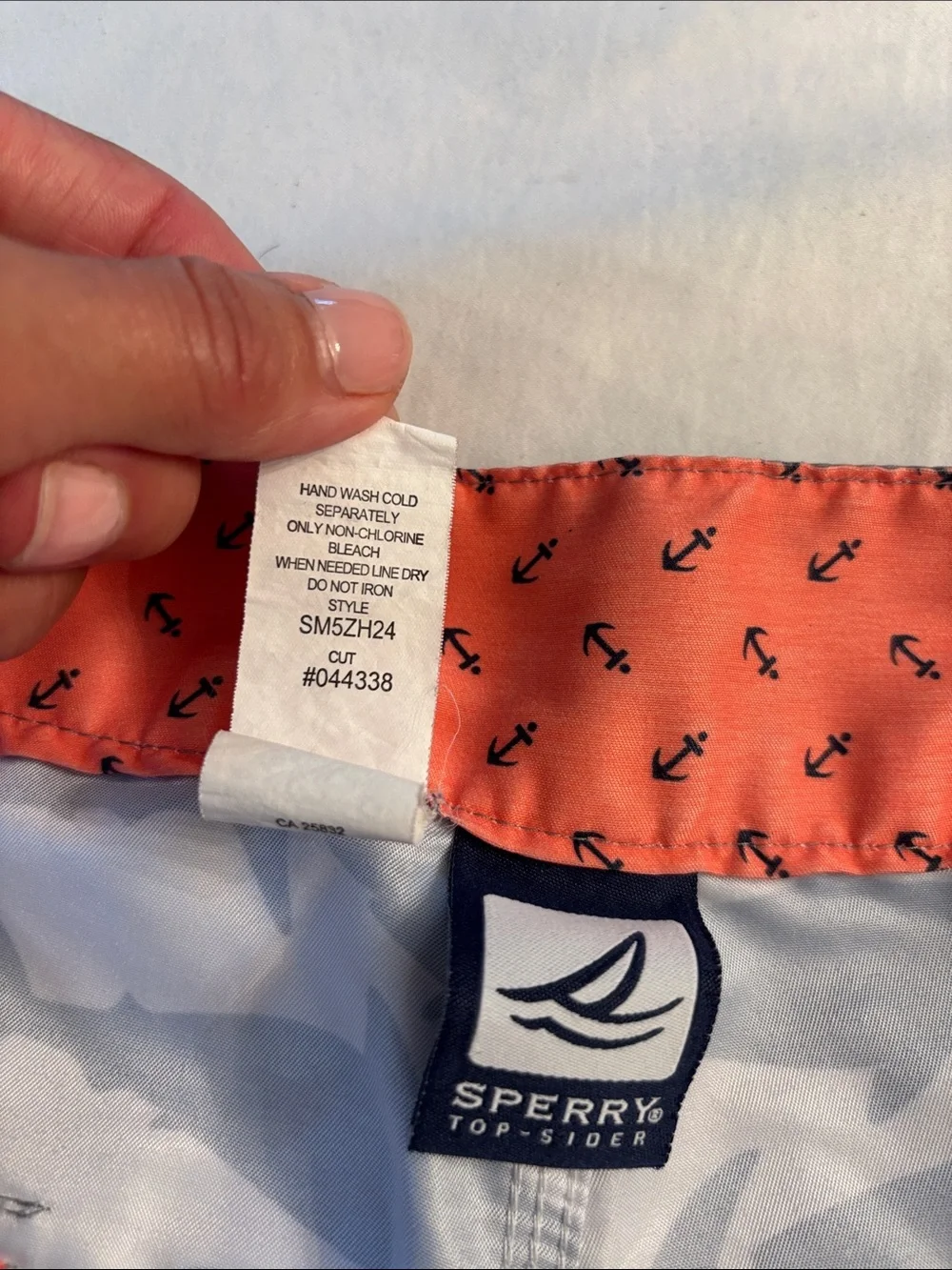 Sperry Men's Shark-Print Swim Trunks - Navy & Orange, size 34